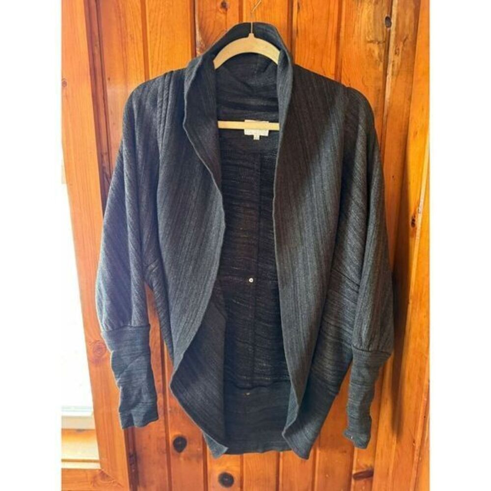 Wilfred Gray & Black Open Cardigan Batwing Sweater Textured Knit Size Large